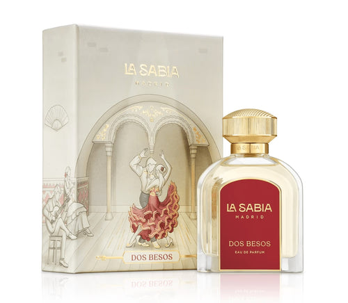 La Sabia Dos Besos perfume bottle and packaging on a white background
