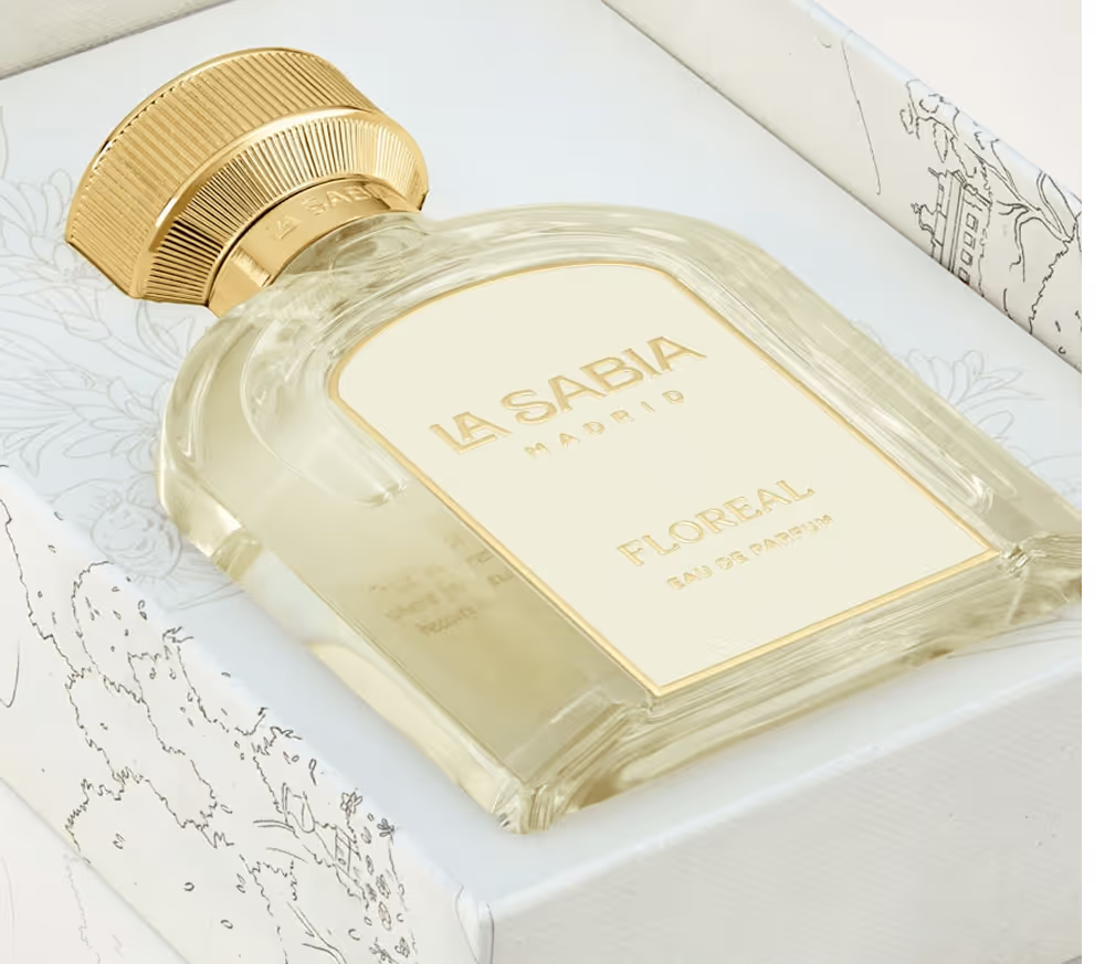 Perfume bottle labeled 'La Sabia' on a white surface