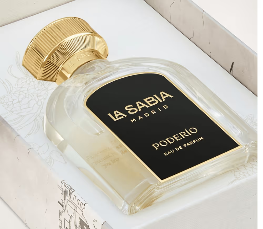 Perfume bottle labeled 'La Sabia Madrid' on a white background